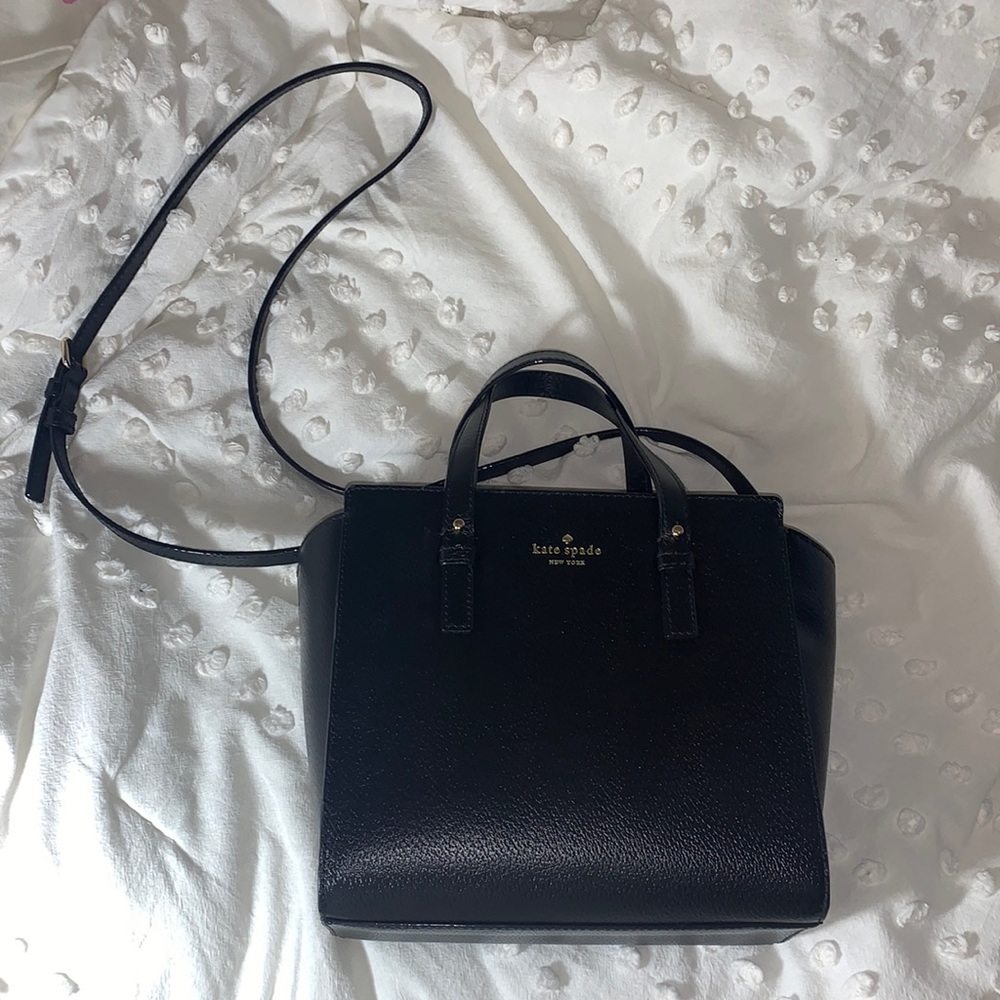 Kate Spade Black Pebbled 100% Leather Handbag w Removable Crossbody Strap